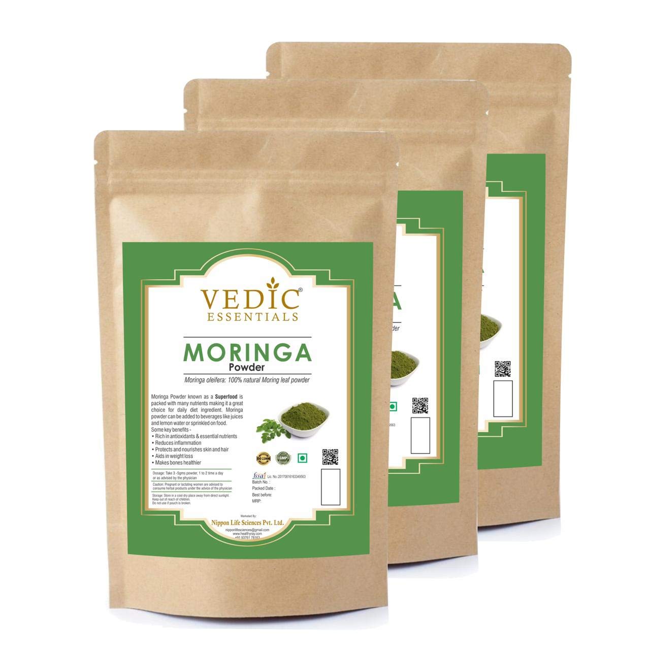 Vedic Essentials Moringa Sahjan Drumstick Leaves Powder- Powerful Vitamins  & Antioxidants Immunity Booster 100 gm* Pack Of 3 - Healthy Ray