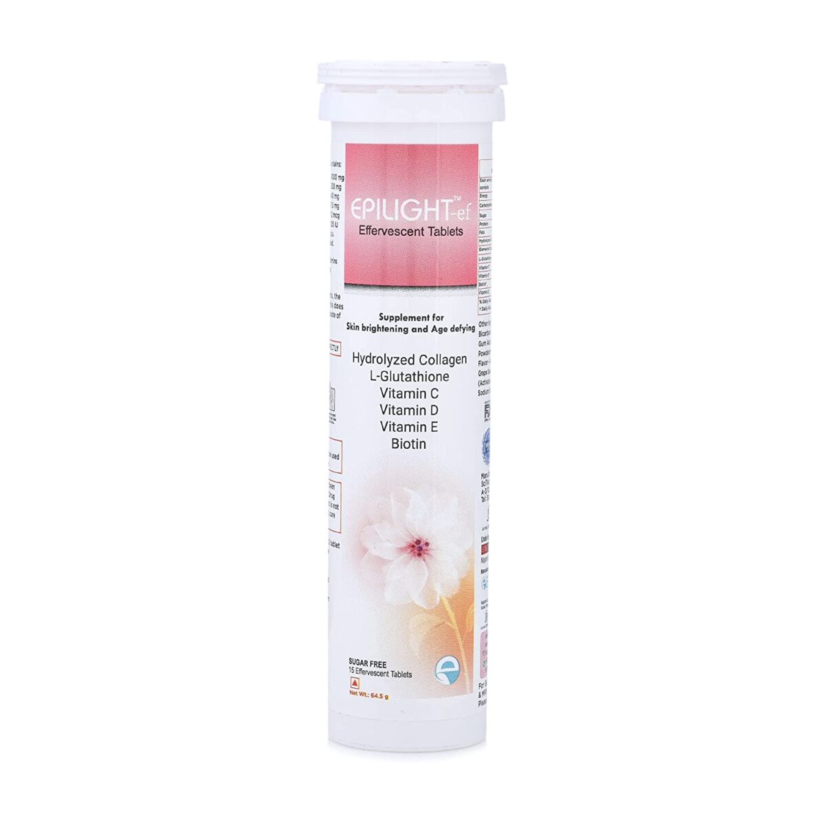 EPILIGHT-ef Collagen, L-glutathione Effervescent Tablets for Skin – 15 Tablets | With Vitamin C, D, E, and Biotin | Sugar-Free
